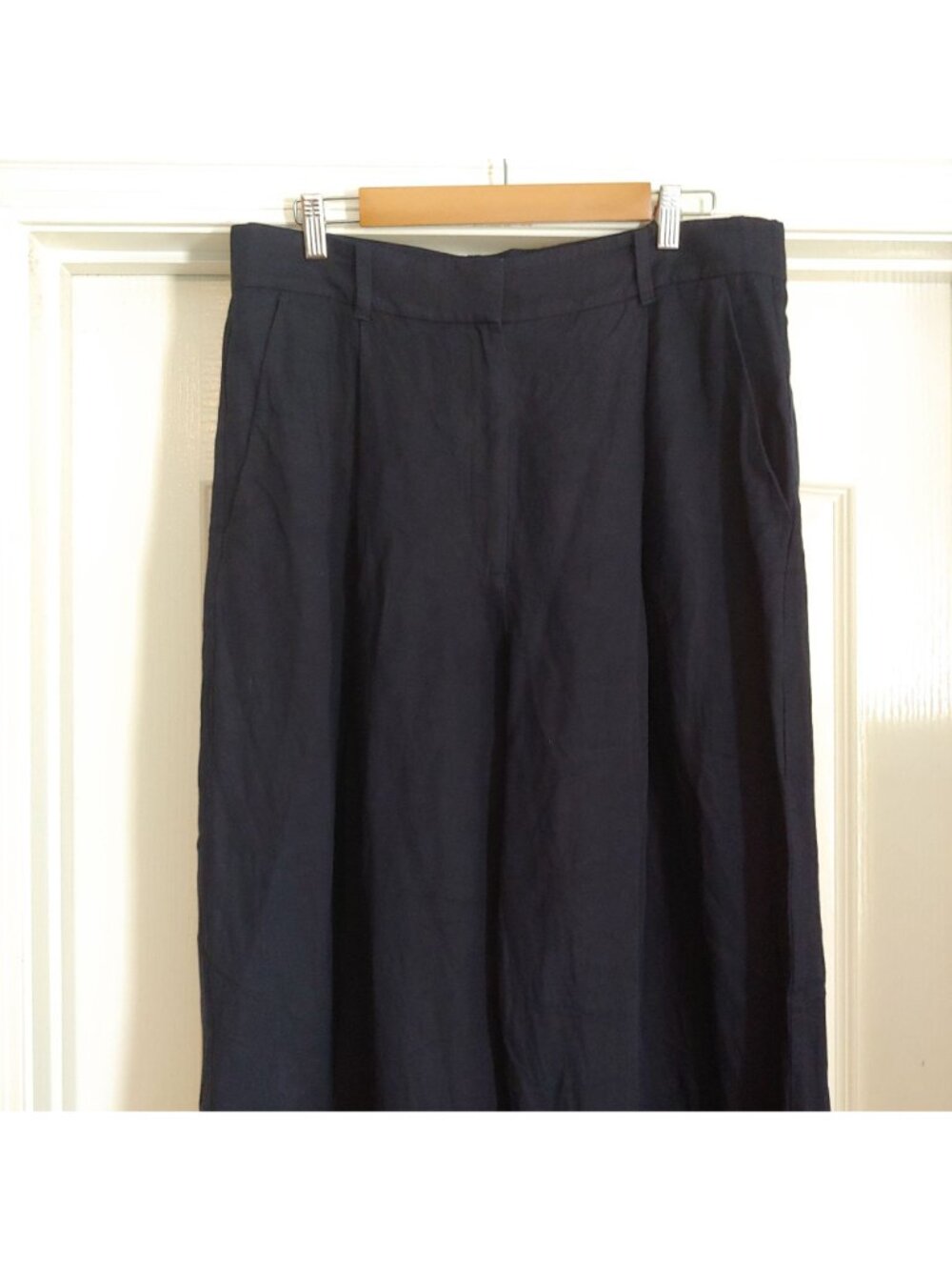 COS Wide Leg Linen Blend Pleated Pants Minimalist Quiet Luxury Lagenlook 14 Navy - Picture 4 of 10